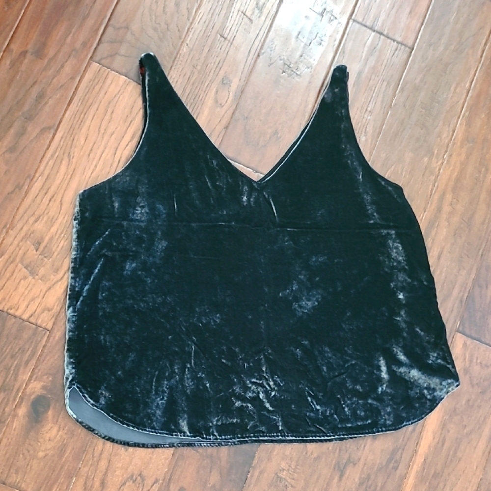 LOFT Dark Charcoal Grey Velvet Sleeveless Double V-neck Top size XXL